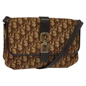 DIOR Trotter Canvas Shoulder Bag Brown Gold